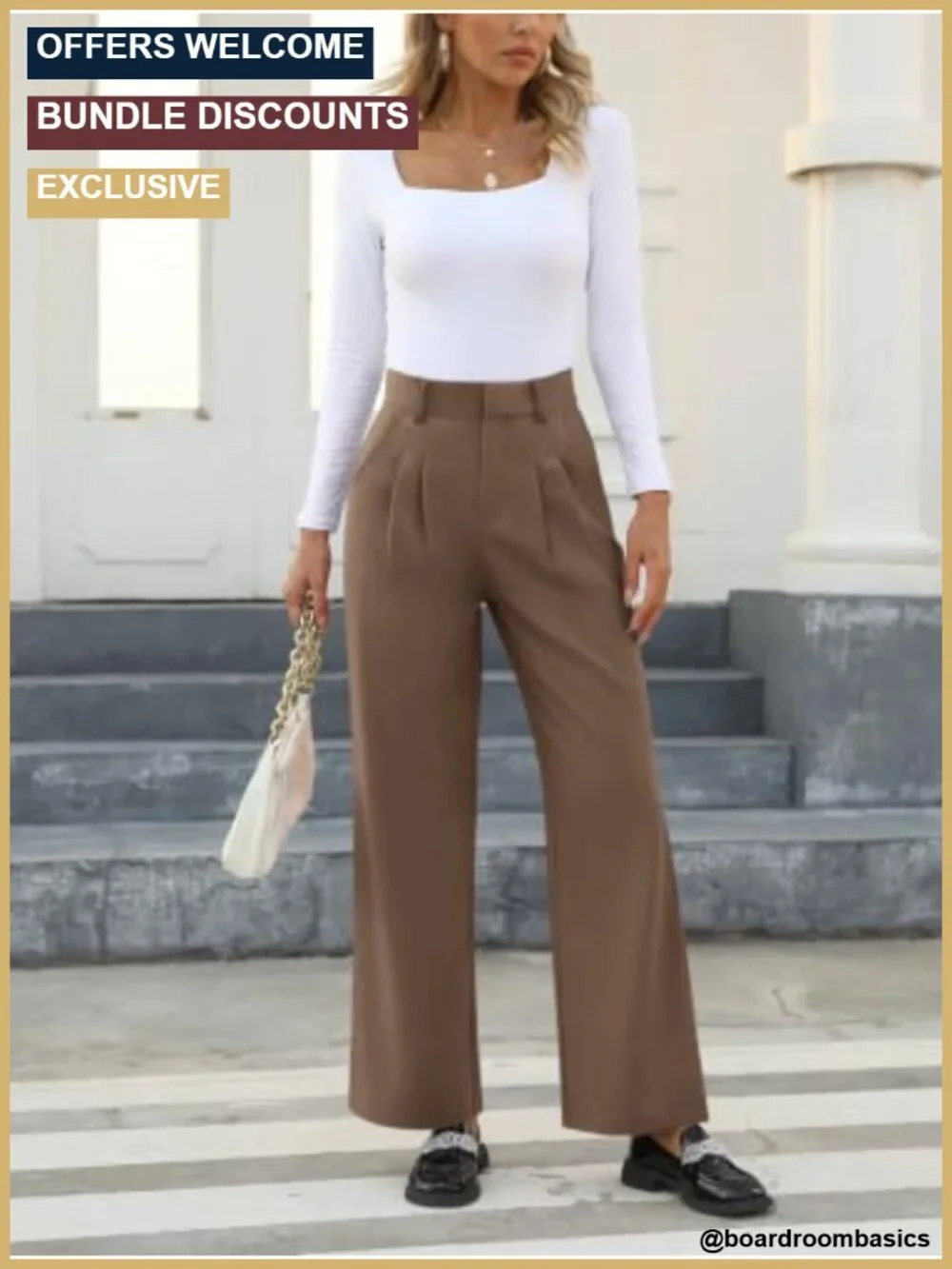 Women's Business Casual Trousers with Pockets Pleated High Waist Straight Leg